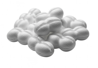 Cluster of white styrofoam packing peanuts isolated on transparent background