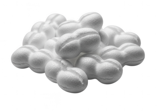 Cluster of white styrofoam packing peanuts isolated on transparent background
