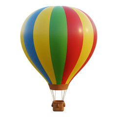 Fototapeta premium Colorful hot air balloon with red yellow green and blue stripes isolated on white or transparent background. PNG, symbolizing adventure freedom and travel with cheerful uplifting mood