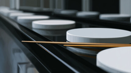 Minimalist Dining Setup with White Plates and Chopsticks
