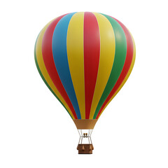 Naklejka premium Colorful hot air balloon with red yellow green and blue stripes isolated on white or transparent background. PNG, symbolizing adventure freedom and travel with cheerful uplifting mood