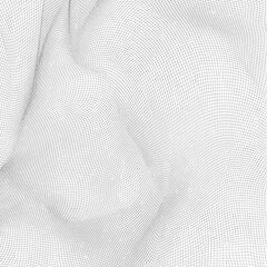 Dynamic abstract background featuring a fluid, undulating surface composed of a delicate white dotted mesh, offering a clean and versatile digital design element for modern aesthetics