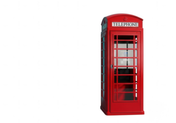 Classic red british telephone booth isolated on transparent background