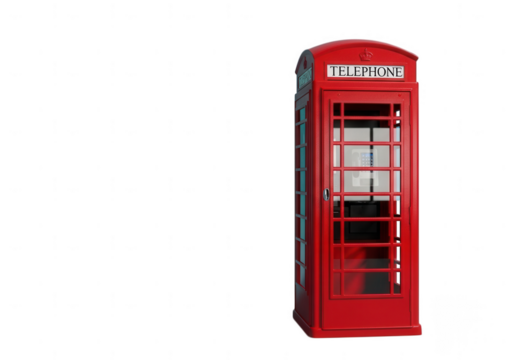 Classic red british telephone booth isolated on transparent background