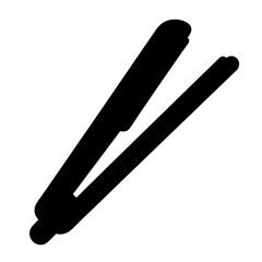 A silhouette illustration of an open hair straightener, beauty and styling tool