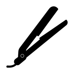 Stylized black and white illustration of a flat iron hair styling tool