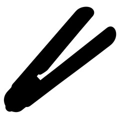 A minimalist black and white illustration of a professional hair straightener
