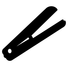 Sleek black silhouette depicting a hair straightener tool on a white background