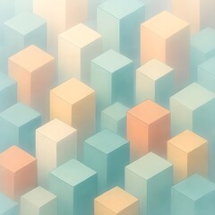 Obraz premium Serene Pastel Geometric Blocks: Minimalist Abstract Cityscape Illustration, Balanced Design, Soft Light