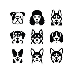 Obraz premium Collection of nine diverse dog breed head portraits in a clean graphic style