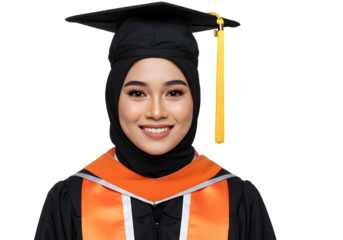 Smiling graduate in cap and gown celebrating academic achievement and graduation ceremony