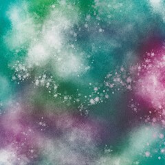 Abstract watercolor background with teal, purple and pink cloud texture