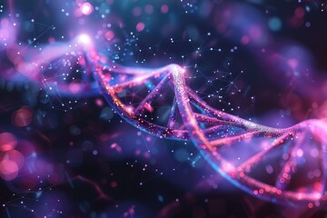 Glowing DNA strand with a futuristic and scientific digital design