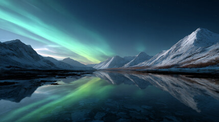 Majestic Northern Lights Over Snowy Mountains

