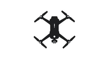 a black drone silhouette with four propellers against white background