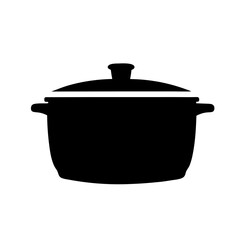 Black cooking pot with lid, used for simmering delicious meals and stews