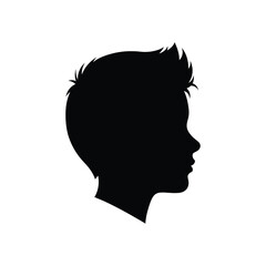 Silhouette profile portrait of a young boy looking to the right silhouette