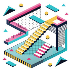 Obraz premium Abstract isometric stairs geometric design vibrant colors modern art abstract