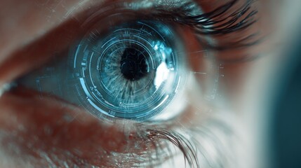 Futuristic human eye with digital interface for biometric scanning and identification
