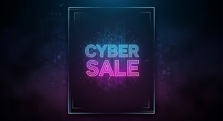 Cyber monday a vibrant cyber sale design featuring neon lights and abstract elements, perfect for advertising and promoting online shopping discounts