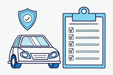 Car insurance checklist isolated on white background, vehicle protection and safety concept, vector illustration