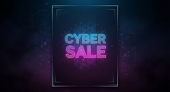 Cyber monday a vibrant cyber sale design featuring neon lights and abstract elements, perfect for advertising and promoting online shopping discounts