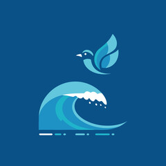 Obraz premium A stylized bird flies above a breaking ocean wave