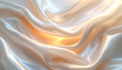 Fototapeta premium Flowing white satin with golden highlights—luxurious folds and glossy texture in elegant close-up.