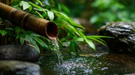 Ingelijste posters Ziekenhuis Tranquil bamboo fountain with flowing water creating a soothing atmosphere in nature  © Dannang
