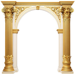 Elegant white and gold Corinthian archway with ornate detailing, symbolizing grandeur and classical architecture for prestigious events and designs