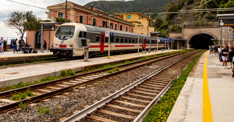  Railway Station of Sapri on the Italian west coast, with an Intercity train at the platform