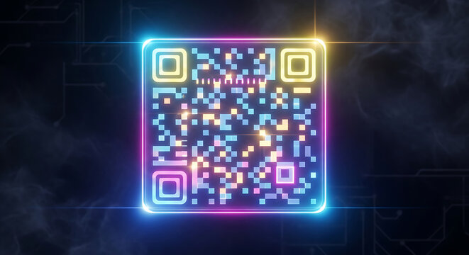 Cyber monday vibrant neon qr code with glowing edges, perfect for modern marketing, digital access, and innovative technology solutions in a futuristic style