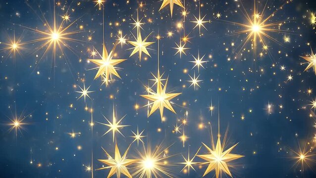 Radiant shimmering aurous illumination and shimmering particles descending upon azure backdrop