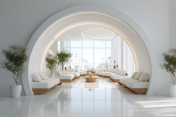 Fototapeta premium Modern lounge area with minimalist design and natural light in a contemporary building setting
