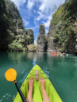 POV anonymous kayaker in Krabi 