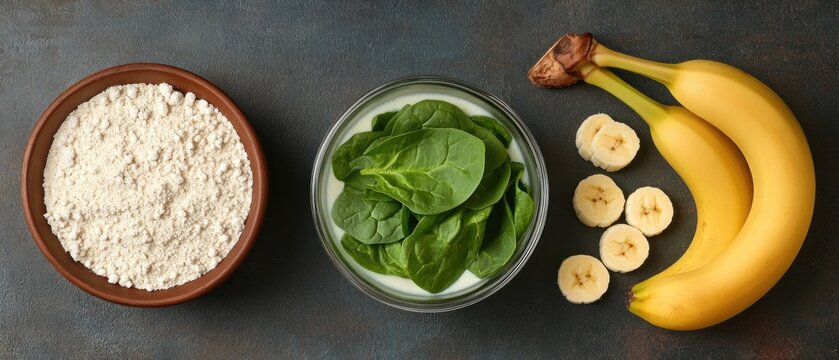 Healthy smoothie ingredients flour spinach and banana