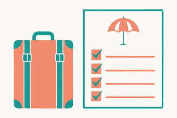 Travel insurance concept with suitcase and clipboard isolated on white background