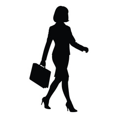 Silhouette of a businesswoman walking confidently with a briefcase silhouette