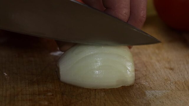 Onion Cutting Dicing Slice Close up