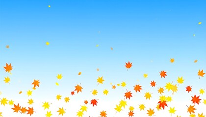 Autumn leaves falling against a light blue sky