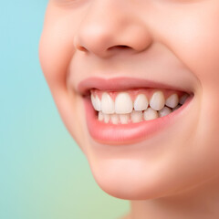 Obraz premium A close-up of a child's radiant, wide smile, showing off perfectly white and healthy teeth, ideal for dental advertising.