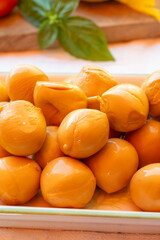 Cheese collection, smoked yellow italian mini scamorza or scamorzella cheese