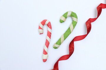 Dog food on Christmas background, pet healthy snack