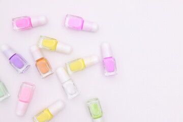Colorful nail polish bottles, varnish for manicure