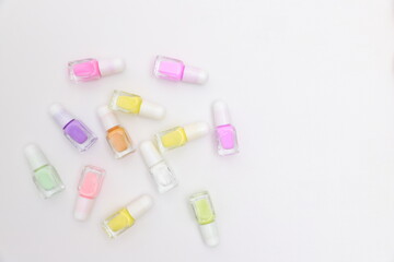 Colorful nail polish bottles, varnish for manicure