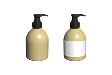 Brown Body Wash Personal Body Care Home Family Cleaning Bathing. Various pump and spray bottles in black, white, and amber colors. Ideal for product design, cosmetics.