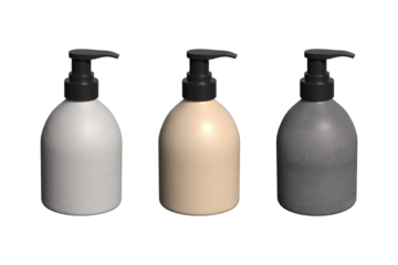Pump dispenser bottle. Cosmetic pump bottles blank. Liquid soap container in black, green amd brown color. Realistic heand cream or gel pack. Shower lotion or cream package. Antibacterial sanitizer