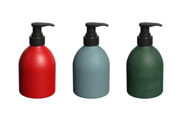 Pump dispenser bottle. Cosmetic pump bottles blank. Liquid soap container in black, green amd brown color. Realistic heand cream or gel pack. Shower lotion or cream package. Antibacterial sanitizer