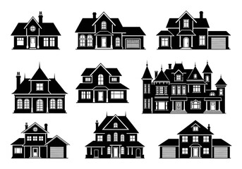 Fototapeta premium A diverse collection of residential house silhouettes showcasing various architectural styles for real estate and design