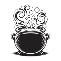 Witch Cauldron Vector Illustration with Magical Potion and Decorative Leaves